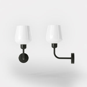 Elegant brass wall lamp with white glass diffuser, perfect for refined interiors by Ghidini 1849 - Finish: ONO Matt Black