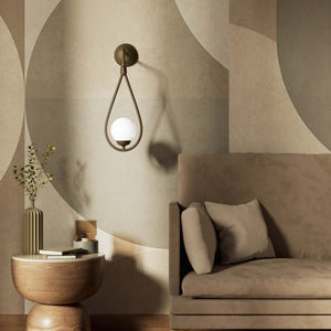 Art Deco teardrop wall sconce in brass with glossy white glass sphere, elegant and refined design for decorative wall lighting by Ghidini 1849 - Finish: OBM Bronze Satin Matt Brass