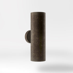 Cylindrical brass wall lamp with up and down light, modern minimalist design by Ghidini 1849 - Finish: OAS Antique Brass