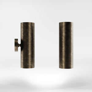 Cylindrical brass wall lamp with up and down light, modern minimalist design by Ghidini 1849 - Finish: OBM Bronze Satin Matt Brass
