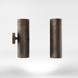 Cylindrical brass wall lamp with up and down light, modern minimalist design by Ghidini 1849 - Finish: OBM Bronze Satin Matt Brass