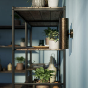 Cylindrical brass wall lamp with up and down light, modern minimalist design by Ghidini 1849 - Finish: OBM Bronze Satin Matt Brass