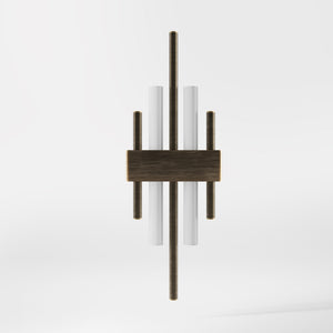 Brass wall lamp with two lights, compatible with OSRAM S14D bulbs, geometric design by Ghidini 1849 - Finish: OBM Bronze Satin Matt Brass