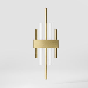 Brass wall lamp with two lights, compatible with OSRAM S14D bulbs, geometric design by Ghidini 1849 - Finish: OBV Bronze Satin Light Brass