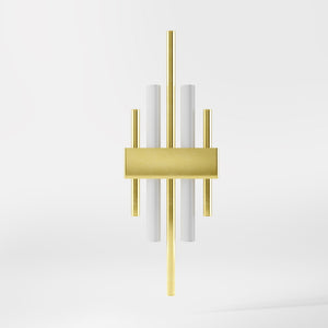 Brass wall lamp with two lights, compatible with OSRAM S14D bulbs, geometric design by Ghidini 1849 - Finish: OLV Polished Brass