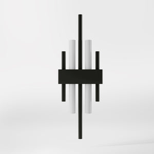 Brass wall lamp with two lights, compatible with OSRAM S14D bulbs, geometric design by Ghidini 1849 - Finish: ONO Matt Black