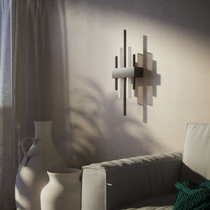 Brass wall lamp with two lights, compatible with OSRAM S14D bulbs, geometric design by Ghidini 1849 - Finish: ONO Matt Black