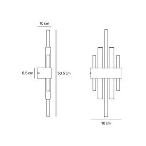Brass wall lamp with two lights, compatible with OSRAM S14D bulbs, geometric design by Ghidini 1849
