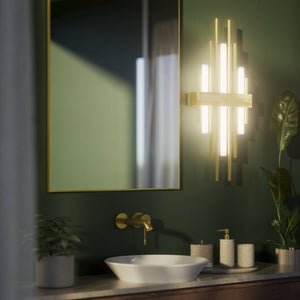 Brass wall lamp with vertical lines for modern and luxurious interiors by Ghidini 1849 - Finish: OLV Polished Brass