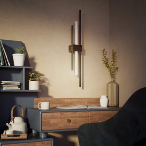 Contemporary brass wall light with parallel bars and minimalist design, ideal for modern interiors by Ghidini 1849 - Finish: OBM Bronze Satin Matt Brass