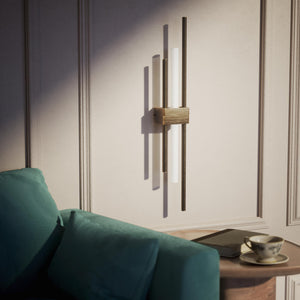 Contemporary brass wall light with parallel bars and minimalist design, ideal for modern interiors by Ghidini 1849 - Finish: OBM Bronze Satin Matt Brass