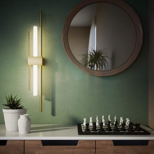 Contemporary brass wall light with parallel bars and minimalist design, ideal for modern interiors by Ghidini 1849 - Finish: OBV Bronze Satin Light Brass