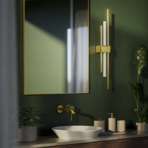 Contemporary brass wall light with parallel bars and minimalist design, ideal for modern interiors by Ghidini 1849 - Finish: OLV Polished Brass