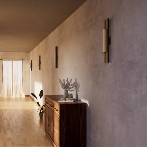 Contemporary brass wall lamp with tubular design, emits light upwards and downwards, ideal for modern spaces by Ghidini 1849 - Finish: OBM Bronze Satin Matt Brass