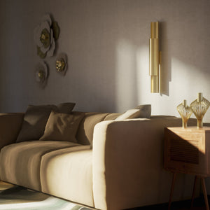 Contemporary brass wall lamp with tubular design, emits light upwards and downwards, ideal for modern spaces by Ghidini 1849 - Finish: OBV Bronze Satin Light Brass