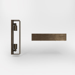 Rectangular brass wall light with dual light emission upwards and downwards, sleek modern design Made in Italy by Ghidini 1849 - Finish: OBM Bronze Satin Matt Brass