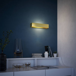 Rectangular brass wall light with dual light emission upwards and downwards, sleek modern design Made in Italy by Ghidini 1849 - Finish: OLV Polished Brass