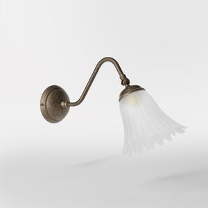 Brass wall lamp with floral frosted glass shade, vintage contemporary design for interiors by Ghidini 1849 - Finish: OAS Antique Brass