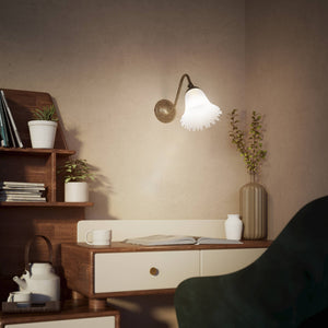 Brass wall lamp with floral frosted glass shade, vintage contemporary design for interiors by Ghidini 1849 - Finish: OAS Antique Brass