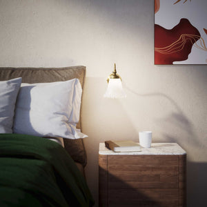 Brass wall lamp with floral frosted glass shade, vintage contemporary design for interiors by Ghidini 1849 - Finish: OBS Bronze Satin Brass