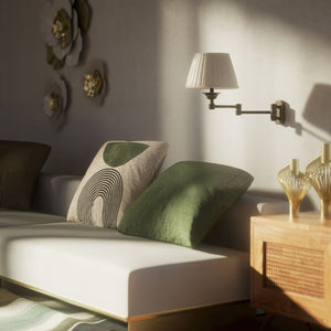 Brass wall lamp with ivory fabric lampshade and adjustable arms for elegant interior spaces by Ghidini 1849 - Finish: OAS Antique Brass