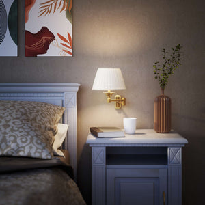 Brass wall lamp with ivory fabric lampshade and adjustable arms for elegant interior spaces by Ghidini 1849 - Finish: OBS Bronze Satin Brass