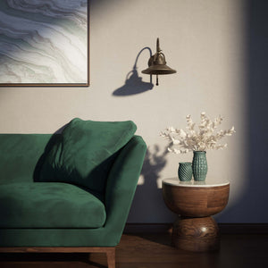 Industrial brass wall lamp with curved arm and adjustable conical shade, vintage style for functional lighting by Ghidini 1849 - Finish: OAS Antique Brass