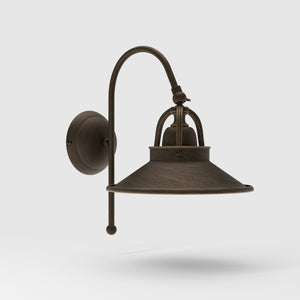 Industrial brass wall lamp with curved arm and adjustable conical shade, vintage style for functional lighting by Ghidini 1849 - Finish: OBM Bronze Satin Matt Brass