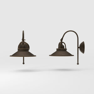 Industrial brass wall lamp with curved arm and adjustable conical shade, vintage style for functional lighting by Ghidini 1849 - Finish: OBM Bronze Satin Matt Brass
