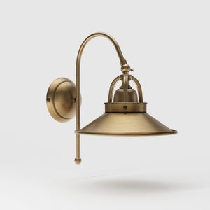 Industrial brass wall lamp with curved arm and adjustable conical shade, vintage style for functional lighting by Ghidini 1849 - Finish: OBS Bronze Satin Brass