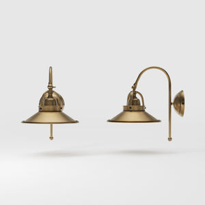Industrial brass wall lamp with curved arm and adjustable conical shade, vintage style for functional lighting by Ghidini 1849 - Finish: OBS Bronze Satin Brass