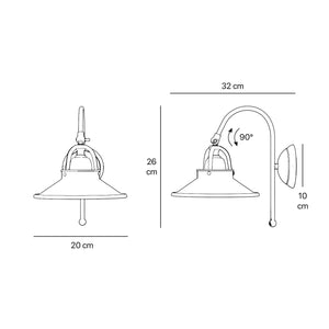 Industrial brass wall lamp with curved arm and adjustable conical shade, vintage style for functional lighting by Ghidini 1849
