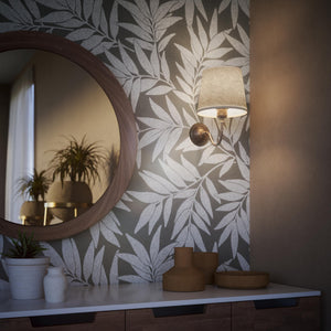 Brass wall light with a grey linen fabric shade, classic design, ideal for elegant and cozy interiors by Ghidini 1849 - Finish: OAS Antique Brass