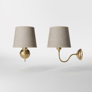 Brass wall light with a grey linen fabric shade, classic design, ideal for elegant and cozy interiors by Ghidini 1849 - Finish: OBS Bronze Satin Brass