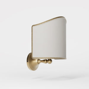 Brass wall lamp with ivory fabric shade, embroidered edge, classic design, Made in Italy by Ghidini 1849 - Finish: OBS Bronze Satin Brass