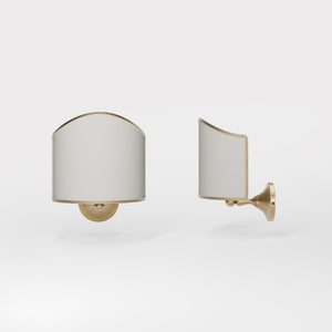 Brass wall lamp with ivory fabric shade, embroidered edge, classic design, Made in Italy by Ghidini 1849 - Finish: OBS Bronze Satin Brass