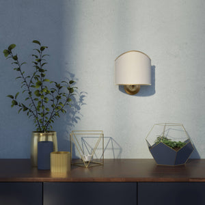 Brass wall lamp with ivory fabric shade, embroidered edge, classic design, Made in Italy by Ghidini 1849 - Finish: OBS Bronze Satin Brass