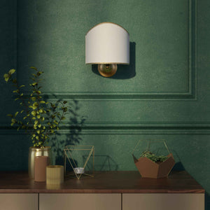 Brass wall lamp with ivory fabric shade, embroidered edge, classic design, Made in Italy by Ghidini 1849 - Finish: OBS Bronze Satin Brass