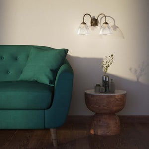 Double brass wall lamp clear ribbed glass Art Deco design bathroom lighting Italian Ghidini 1849 - Finish: OAS Antique Brass