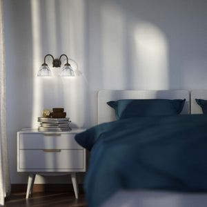 Double brass wall lamp clear ribbed glass Art Deco design bathroom lighting Italian Ghidini 1849 - Finish: OBM Bronze Satin Matt Brass