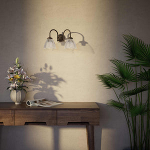 Double brass wall lamp clear ribbed glass Art Deco design bathroom lighting Italian Ghidini 1849 - Finish: OBM Bronze Satin Matt Brass