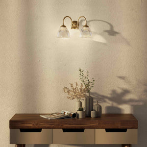 Double brass wall lamp clear ribbed glass Art Deco design bathroom lighting Italian Ghidini 1849 - Finish: OBS Bronze Satin Brass