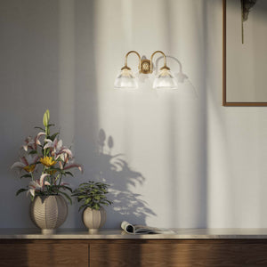 Double brass wall lamp clear ribbed glass Art Deco design bathroom lighting Italian Ghidini 1849 - Finish: OBS Bronze Satin Brass