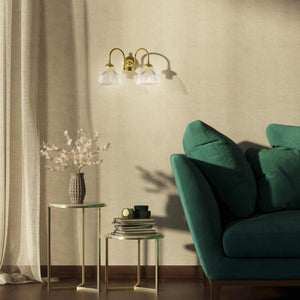 Double brass wall lamp clear ribbed glass Art Deco design bathroom lighting Italian Ghidini 1849 - Finish: OLV Polished Brass