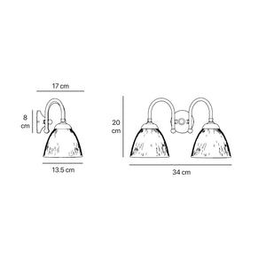 Double brass wall lamp clear ribbed glass Art Deco design bathroom lighting Italian Ghidini 1849
