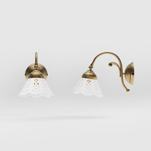 Brass wall lamp with ceramic shade, classic style Zefira by Ghidini 1849 - Finish: OBS Bronze Satin Brass