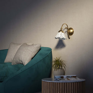 Brass wall lamp with ceramic shade, classic style Zefira by Ghidini 1849 - Finish: OBS Bronze Satin Brass