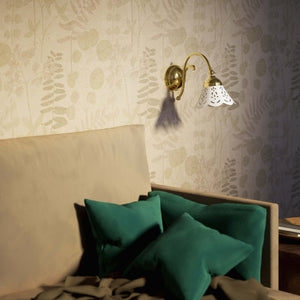 Brass wall lamp with ceramic shade, classic style Zefira by Ghidini 1849 - Finish: OLV Polished Brass