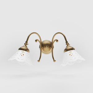 Brass wall lamp with two decorative ceramic shades, classic style Zefira by Ghidini 1849 - Finish: OBS Bronze Satin Brass