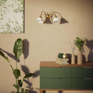 Brass wall lamp with two decorative ceramic shades, classic style Zefira by Ghidini 1849 - Finish: OBS Bronze Satin Brass